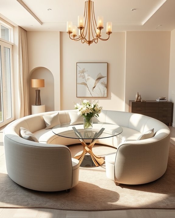 curved sofas enhance dining elegance
