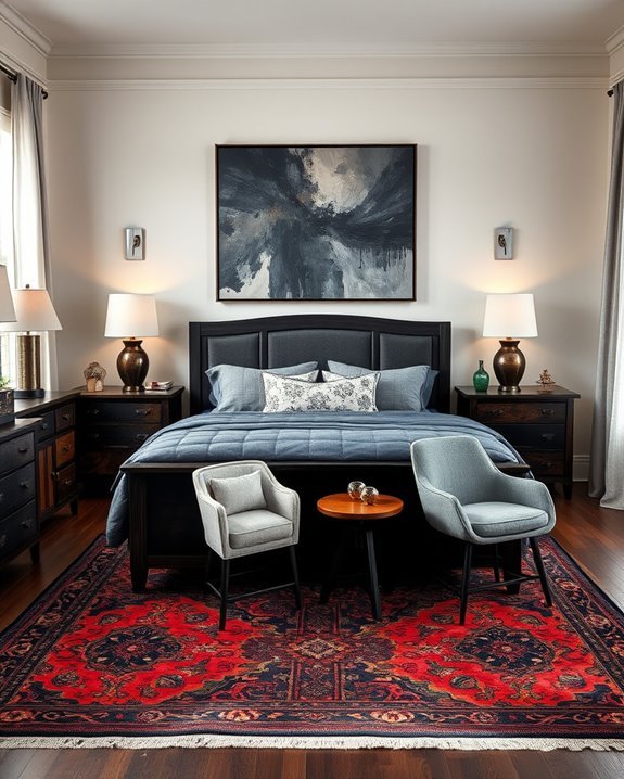 dark furniture unifies eclectic designs