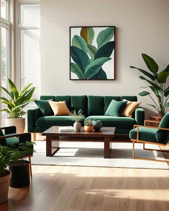 dark green furniture accents