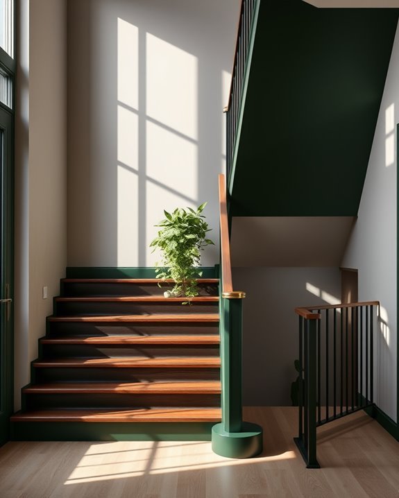 dark green staircase accents