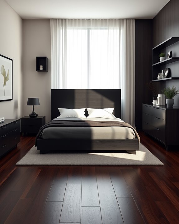 dark wood enhances black walls