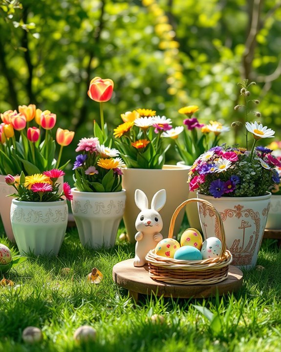 easter themed flower pot decorations
