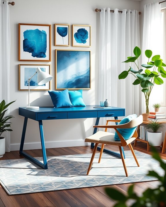eclectic blue workspace design