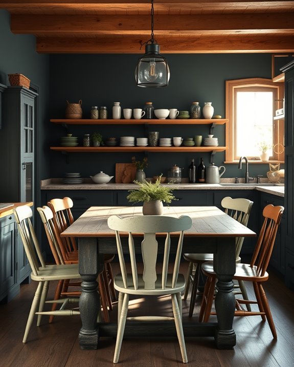eclectic mismatched dining furniture
