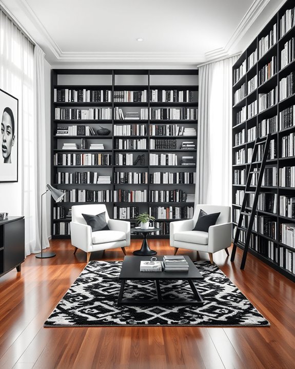 elegant black and white library
