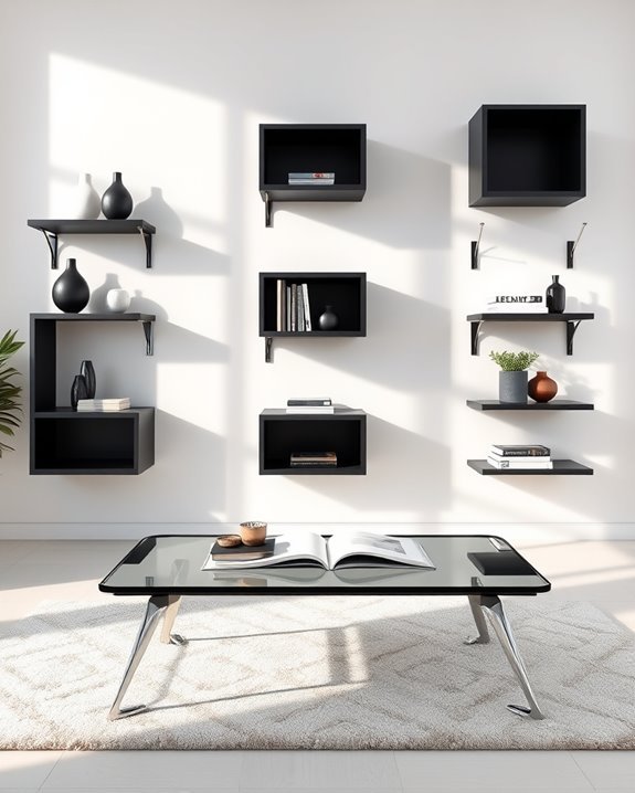 elegant black shelving displays