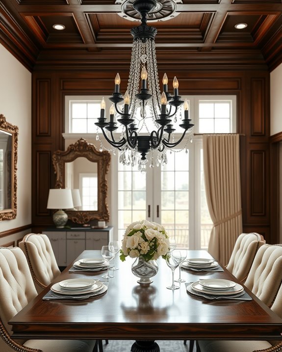 elegant chandelier enhances dining