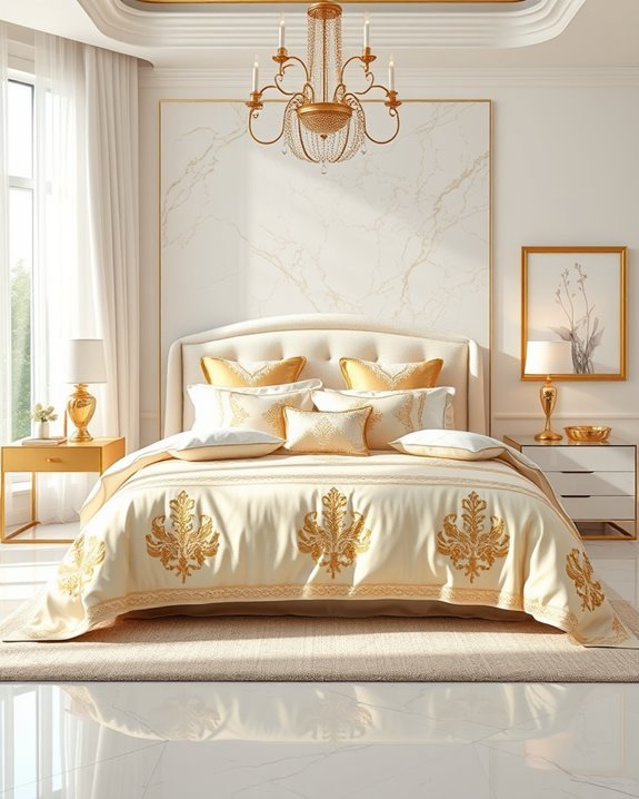 elegant gold and white bedding