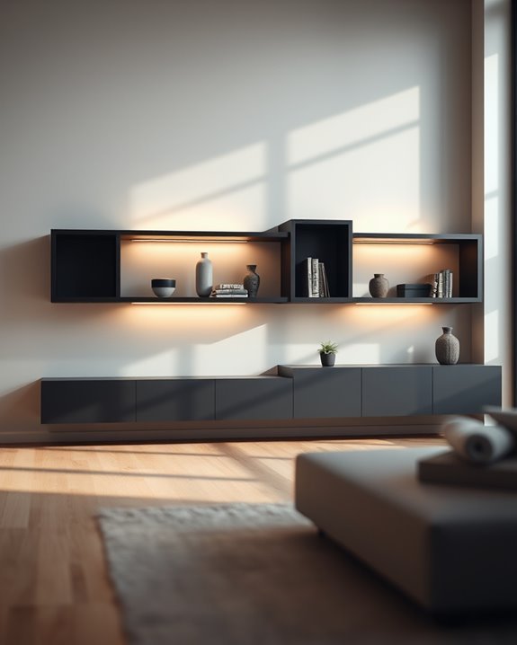 elegant illuminated black shelf