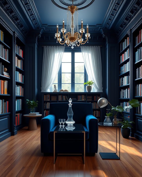 elegant midnight blue library