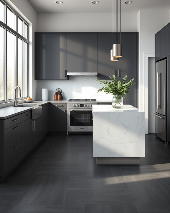 elevate kitchen with dark flooring