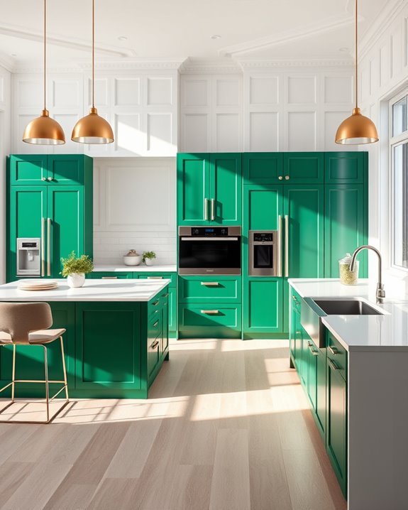 emerald cabinets white walls