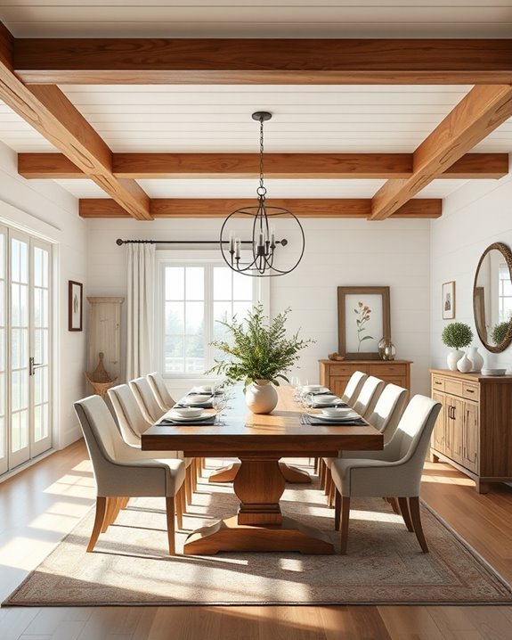 faux beams enhance farmhouse aesthetic