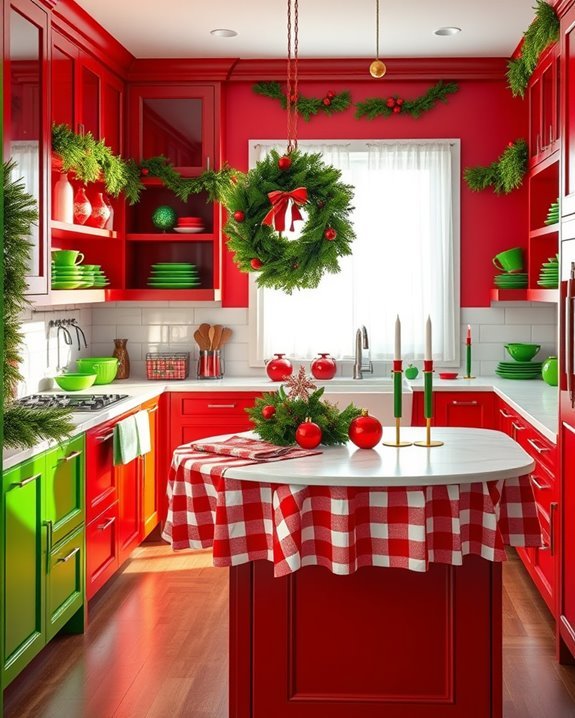 festive red and green kitchen