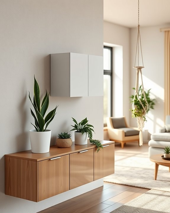 floating cabinet plant decor