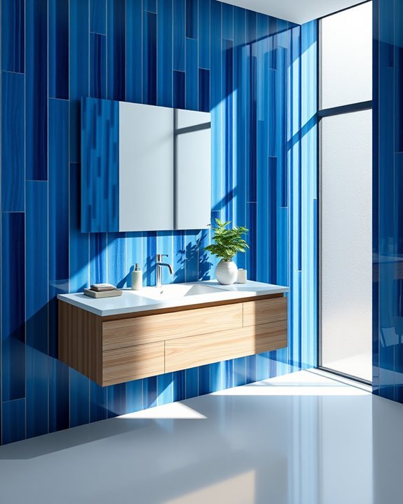 floating vanities blue tiles