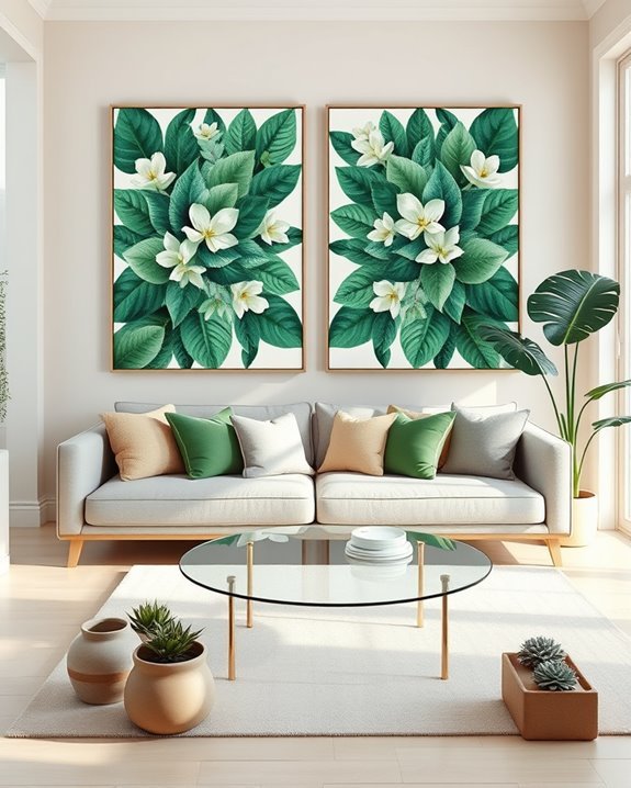 floral canvas diptychs enhance decor