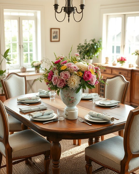 floral centerpieces enhance dining