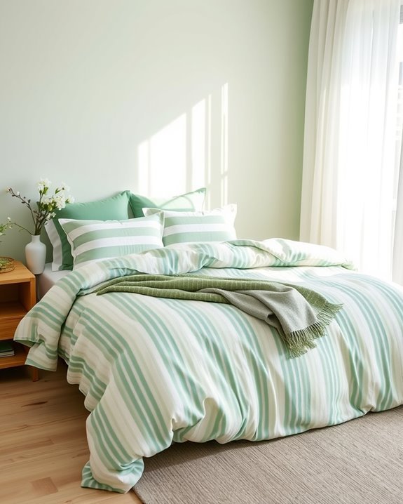fresh striped bedding aesthetic