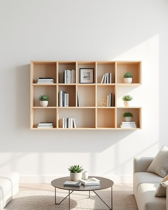 geometric floating shelf cabinet