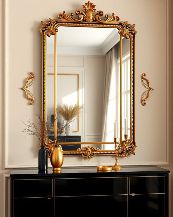 glamorous black and gold mirrors