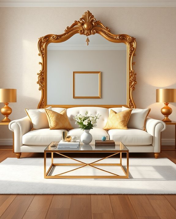 glamorous gold framed mirrors enhance