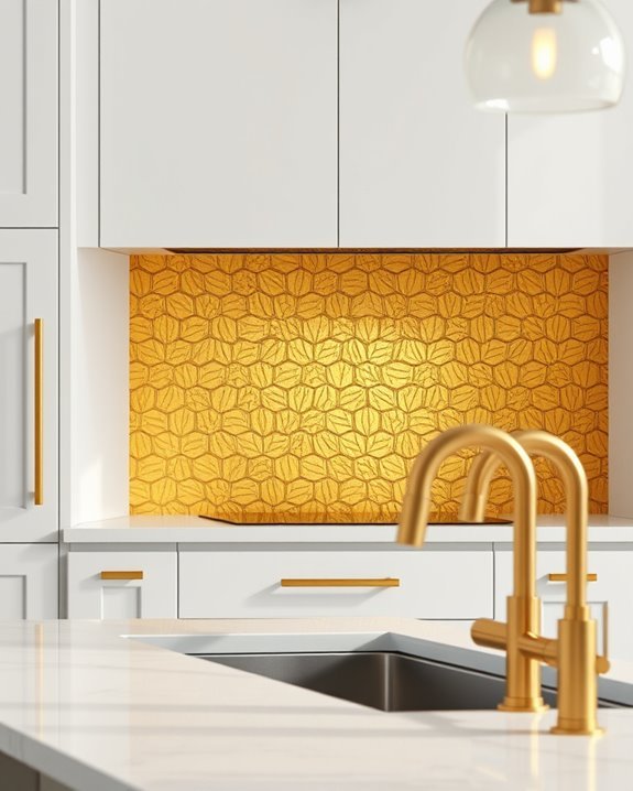 gold backsplash kitchen accents