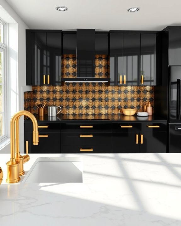 gold backsplash kitchen designs