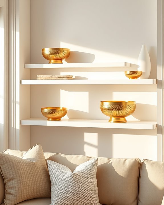 gold bowls enhance decor