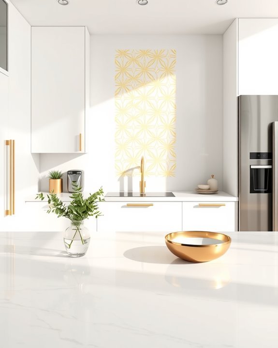 gold decals enhance kitchens