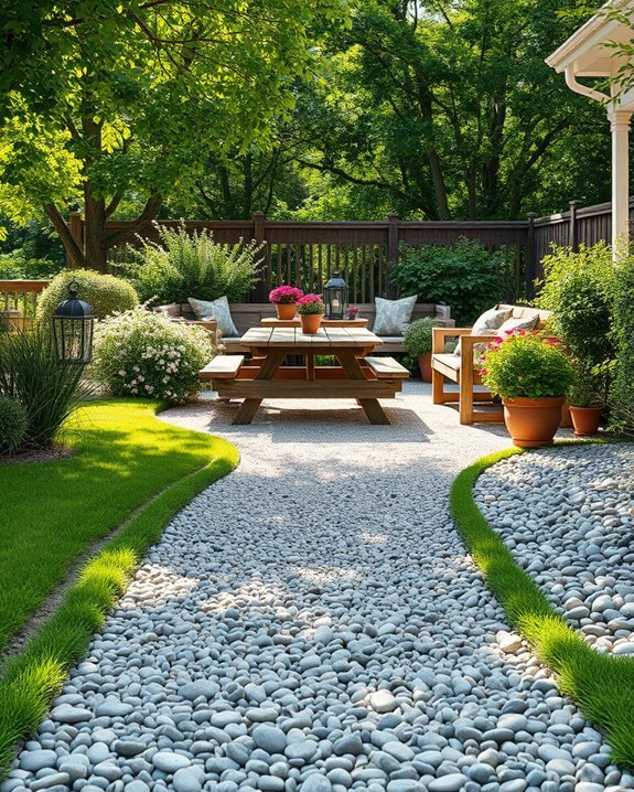 gravel pathway to patio