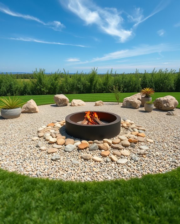 gravel patio with fire pit