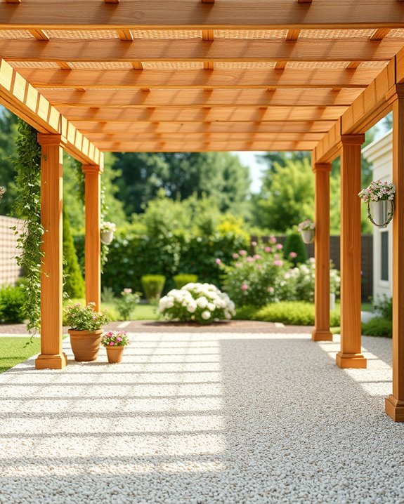 gravel patio with pergola