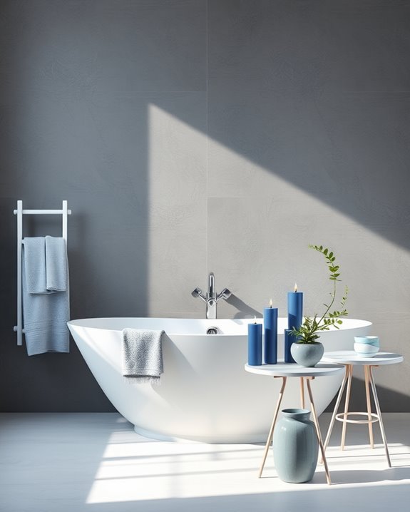 grey wall blue accents