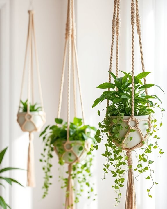 hanging plants in macrame