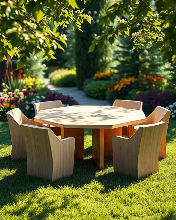 hexagonal table with seats