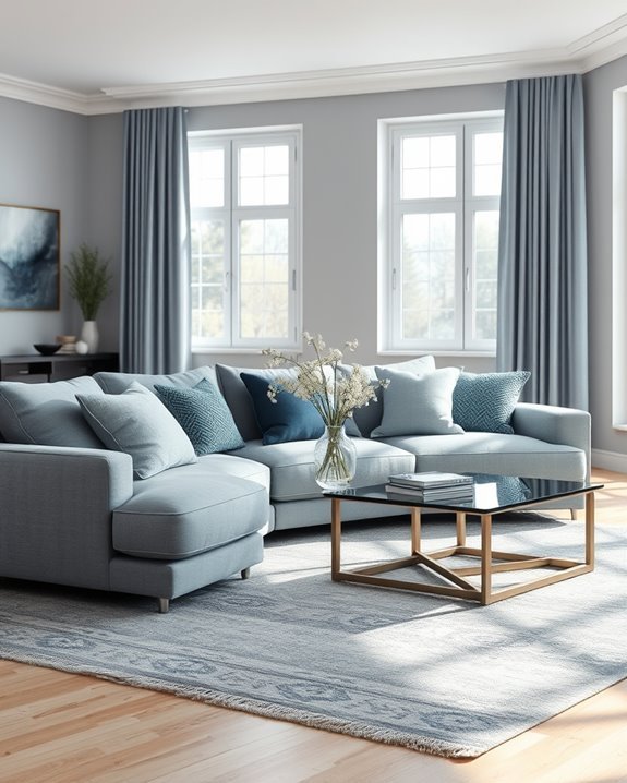 layered grey blue textiles