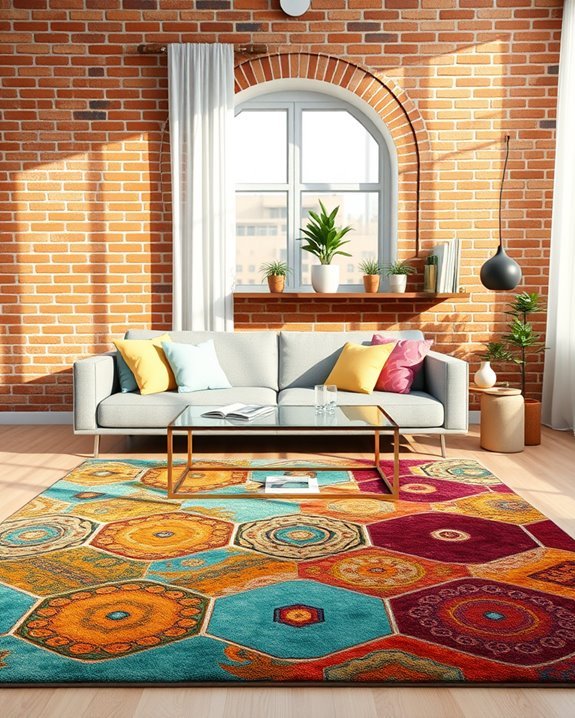 lively patterned rug layering