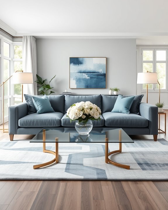 luxurious grey blue sofa