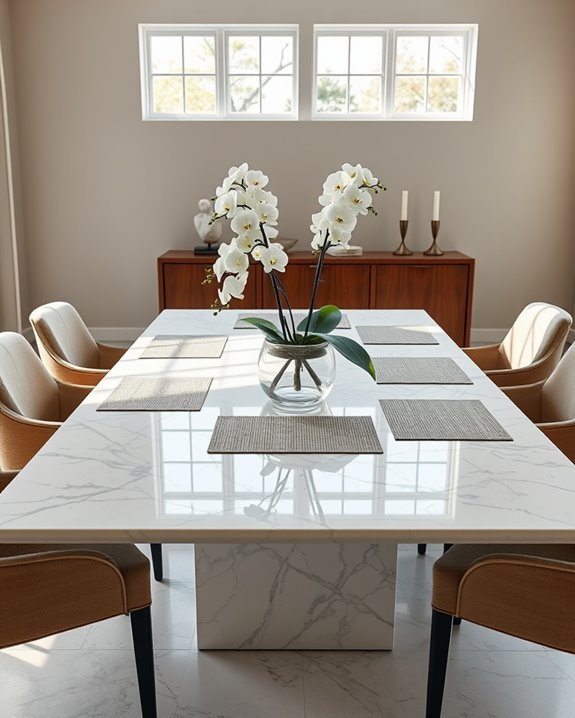 marble accents elevate dining