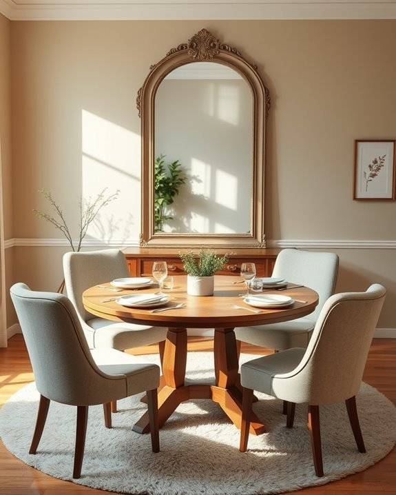 mirrors enhance dining space