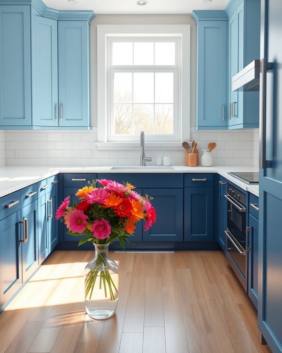 navy and sky blue kitchen