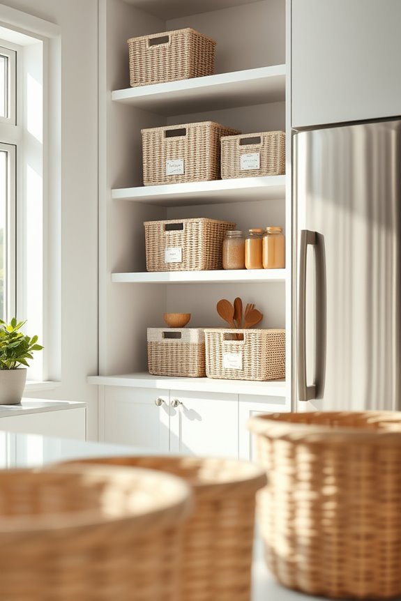 organized pantry with baskets