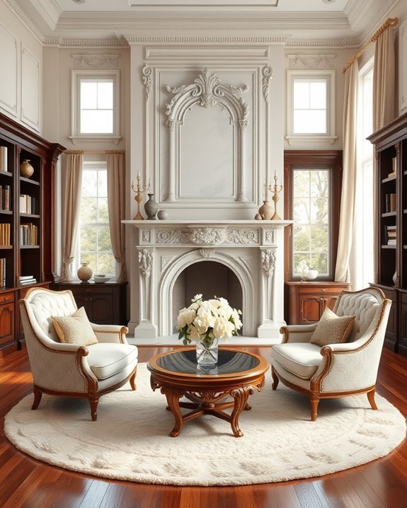 ornate fireplace as centerpiece