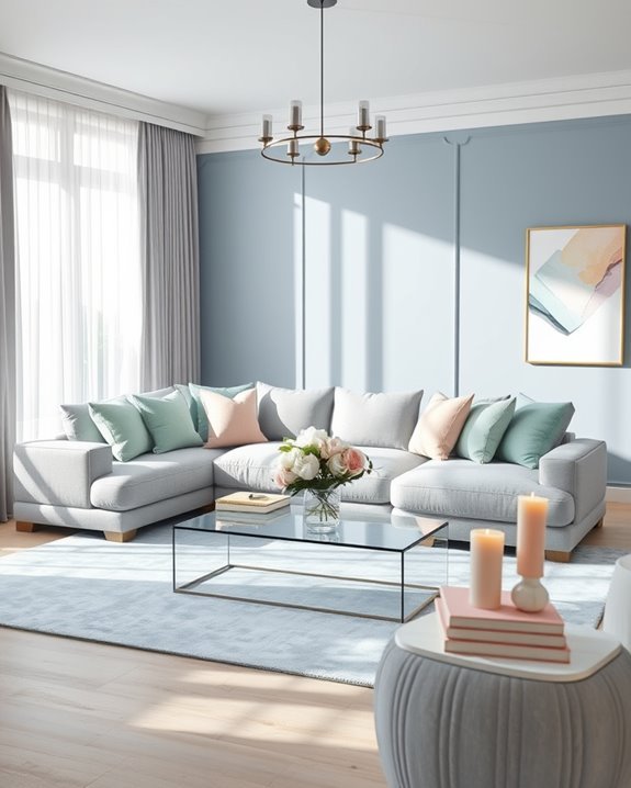 pastel accents in grey blue