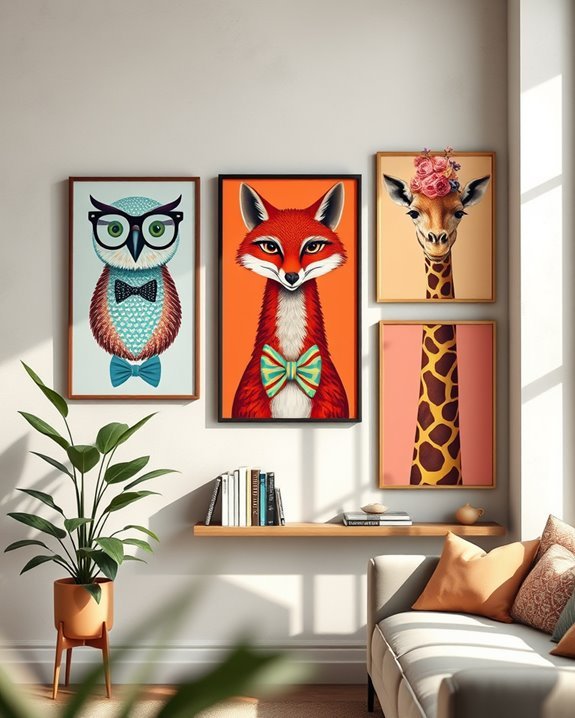 playful animal wall art