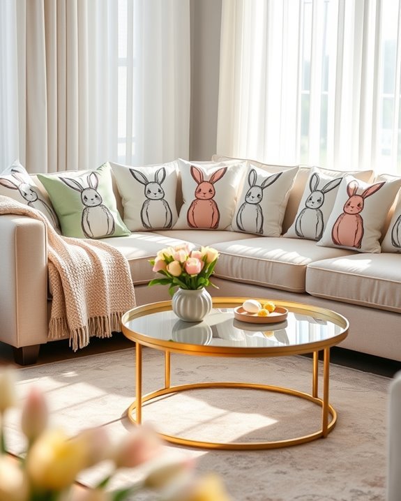 playful bunny throw pillows