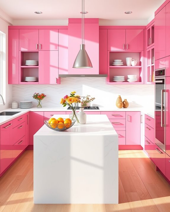 playful pink kitchen cabinets