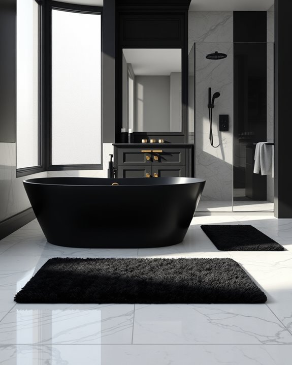plush black bath mats