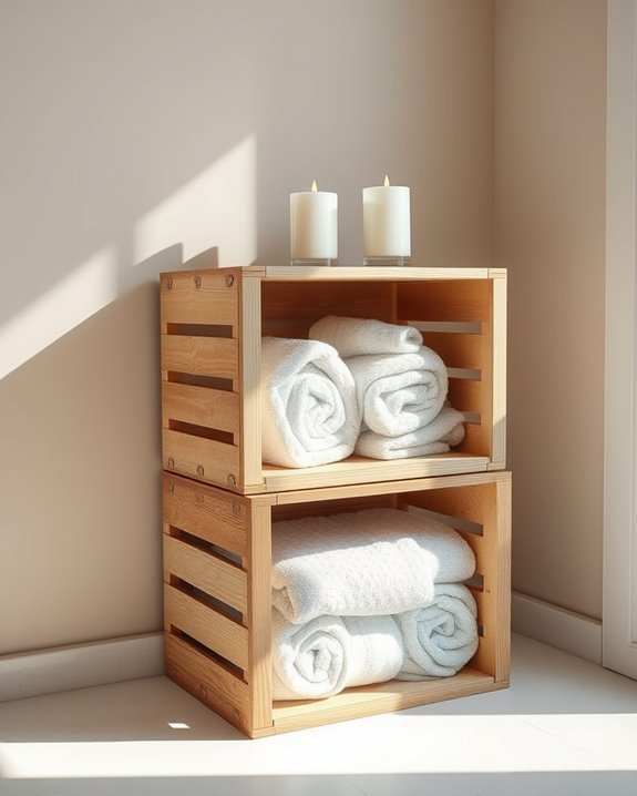 repurposed crates for towels